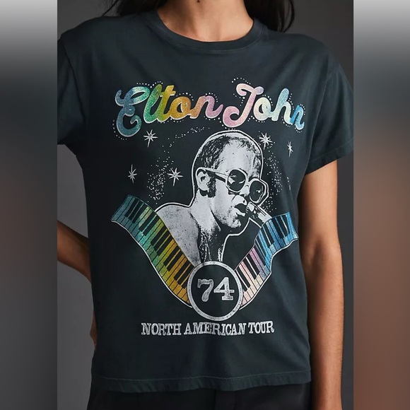 Anthropologie Letluv Elton John Glitter Graphic Tee - Picture 1 of 5